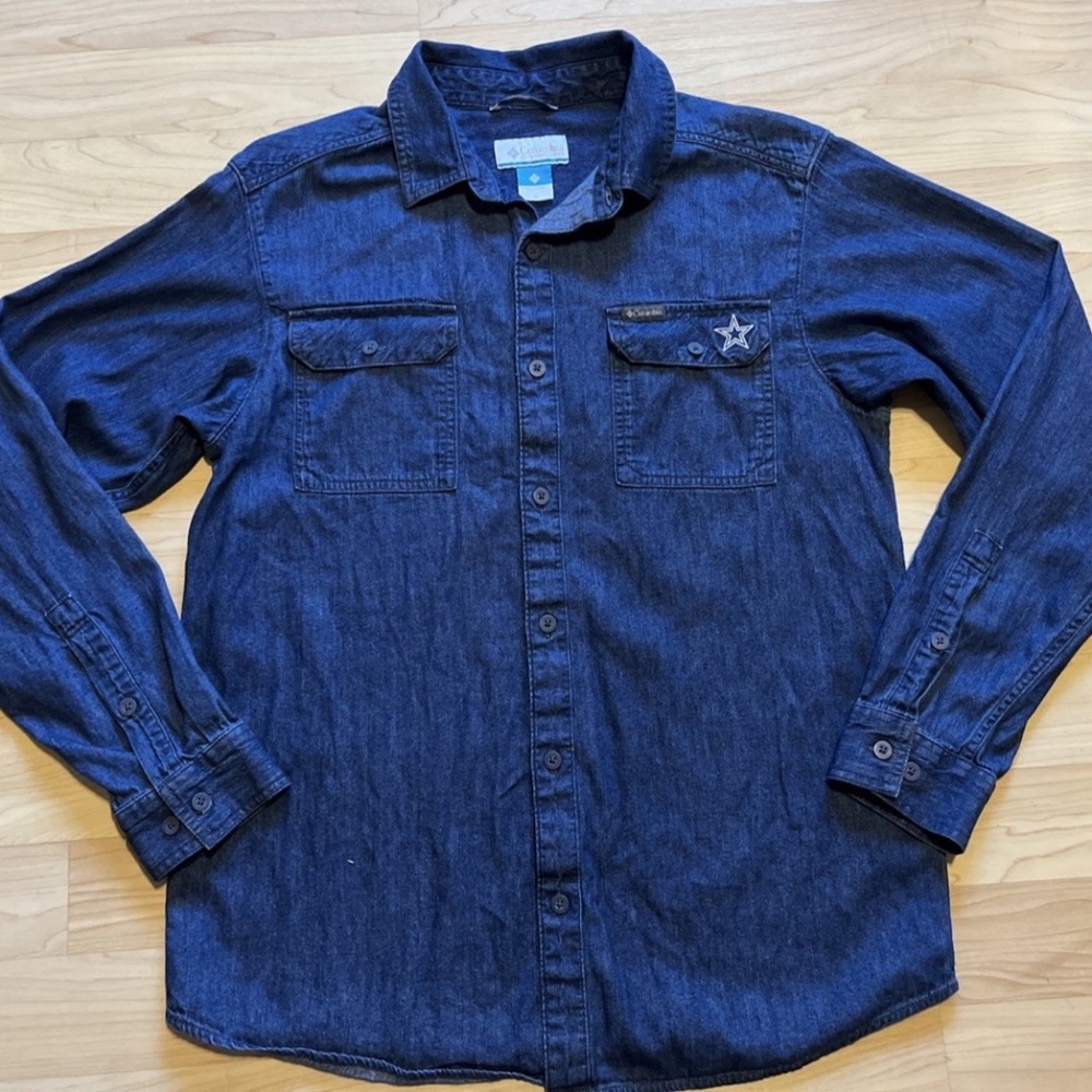 Columbia Dallas Cowboys Denim Shirt Medium Blue Long Sleeve